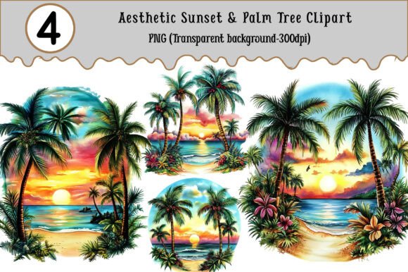 Download Aesthetic Sunset &amp; Palm Tree Clipart - Aesthetic Collection